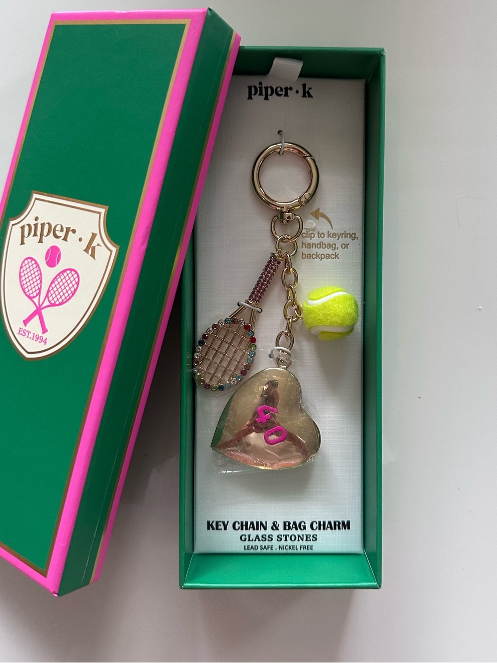 piper. k | tennis bag charm/key chain/locket NWT